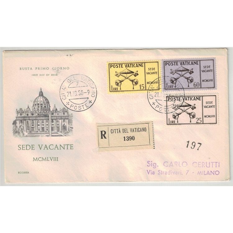 FDC VATICAN 1958 Sede vacante 1 Envelope Ecclesia racc n