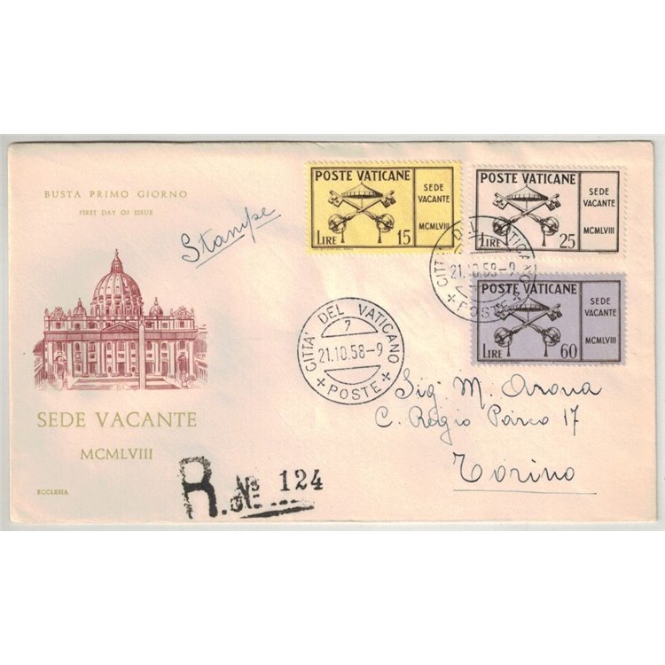 FDC VATICANO 1958 Sede vacante 1 Busta Ecclesia racc b