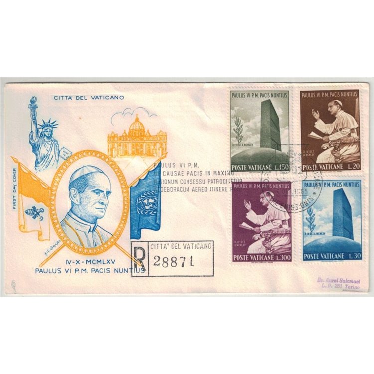 FDC VATICAN 1965 Paul VI at the UN 1 Filagrano envelope collected