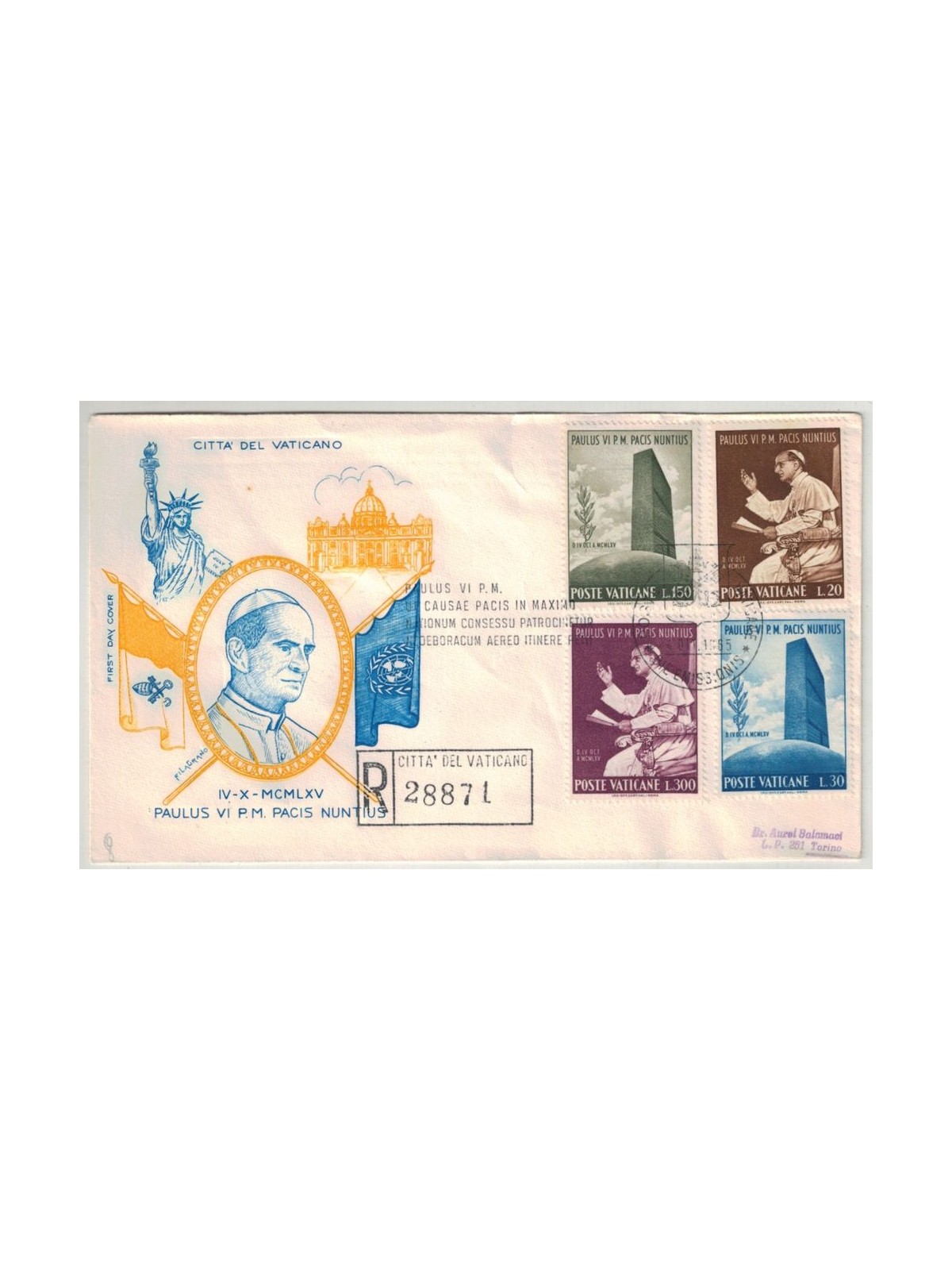 FDC VATICANO 1965 Paolo VI all'ONU 1 Busta Filagrano racc
