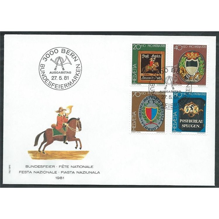 FDC SWITZERLAND 1981 Pro patria, old post office insignia, 1 cover, unmounted