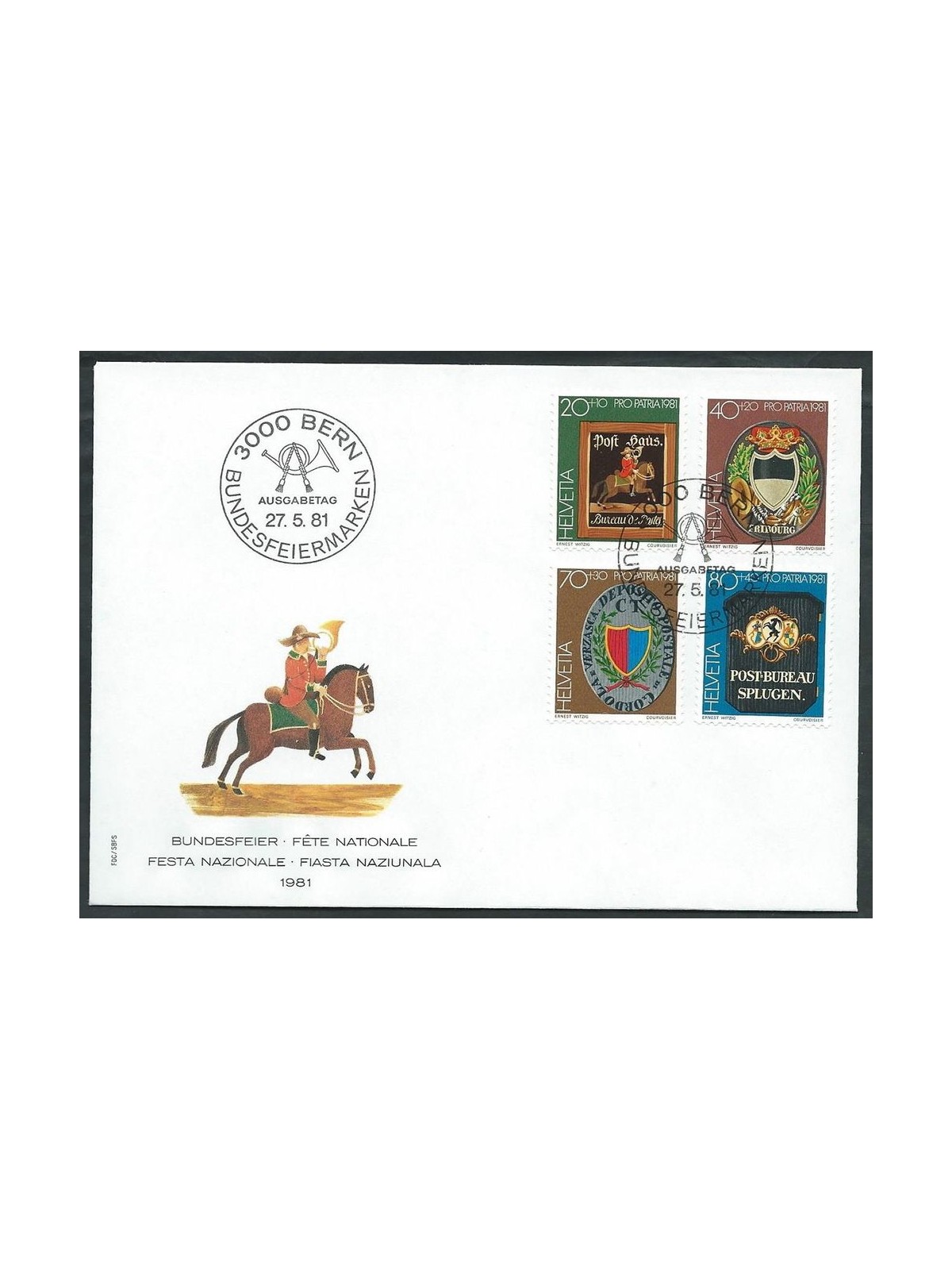 FDC SVIZZERA 1981 Pro patria, antiche insegne di Uffici Postali 1 busta nv