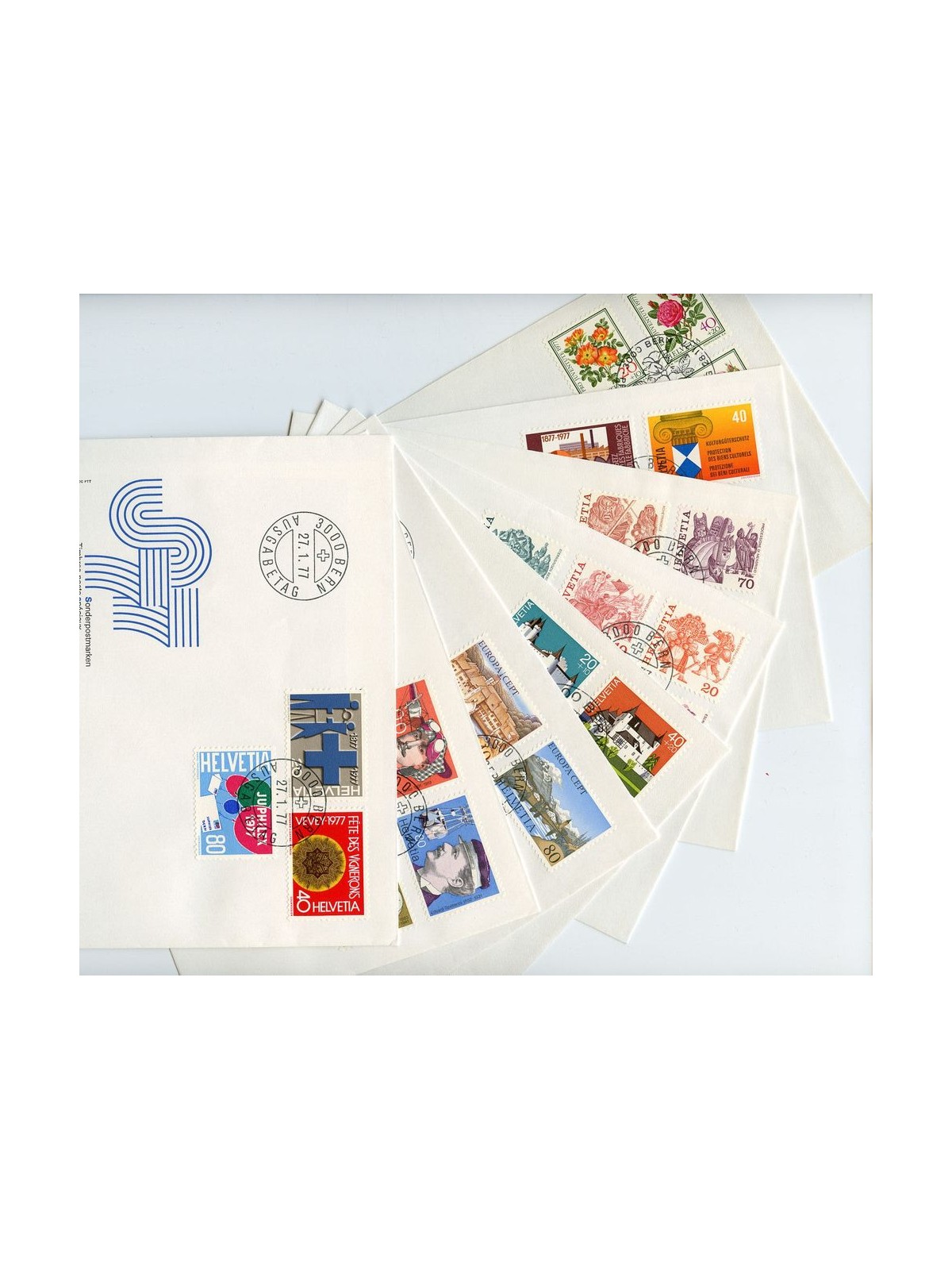 FDC SVIZZERA 1977 Annata completa 8 buste nv
