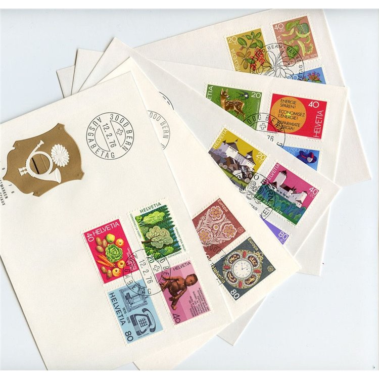 FDC SWITZERLAND 1976 Complete year 5 covers nv