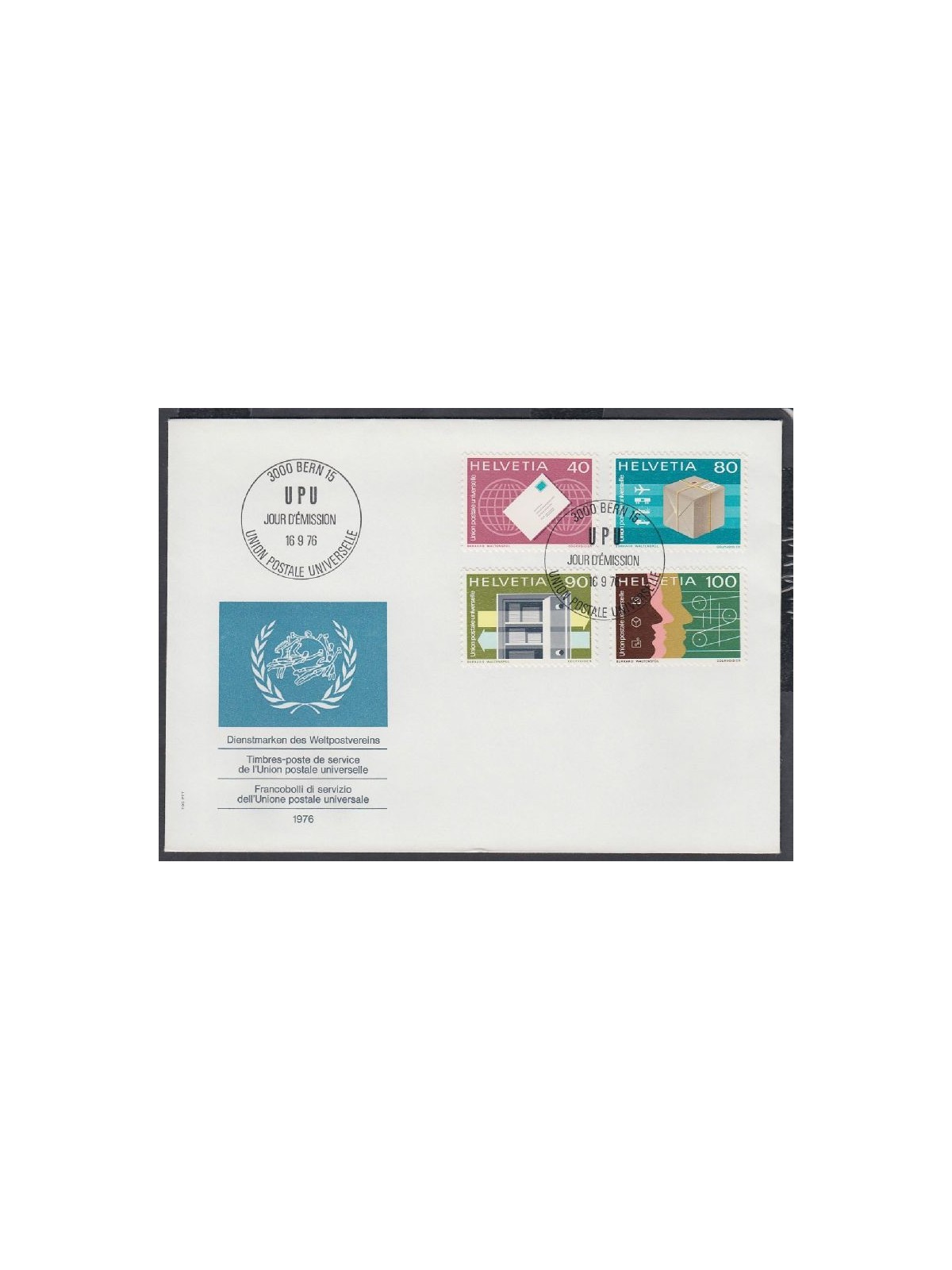 FDC SVIZZERA 1976 Upu, francobolli di servizio 1 busta nv