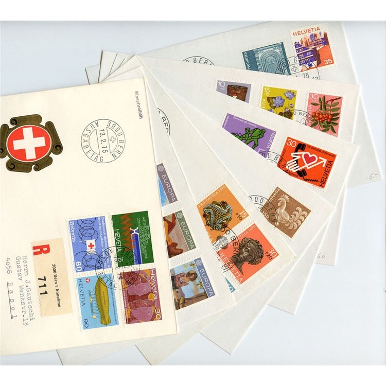 FDC SVIZZERA 1975 Annata completa 7 buste nv