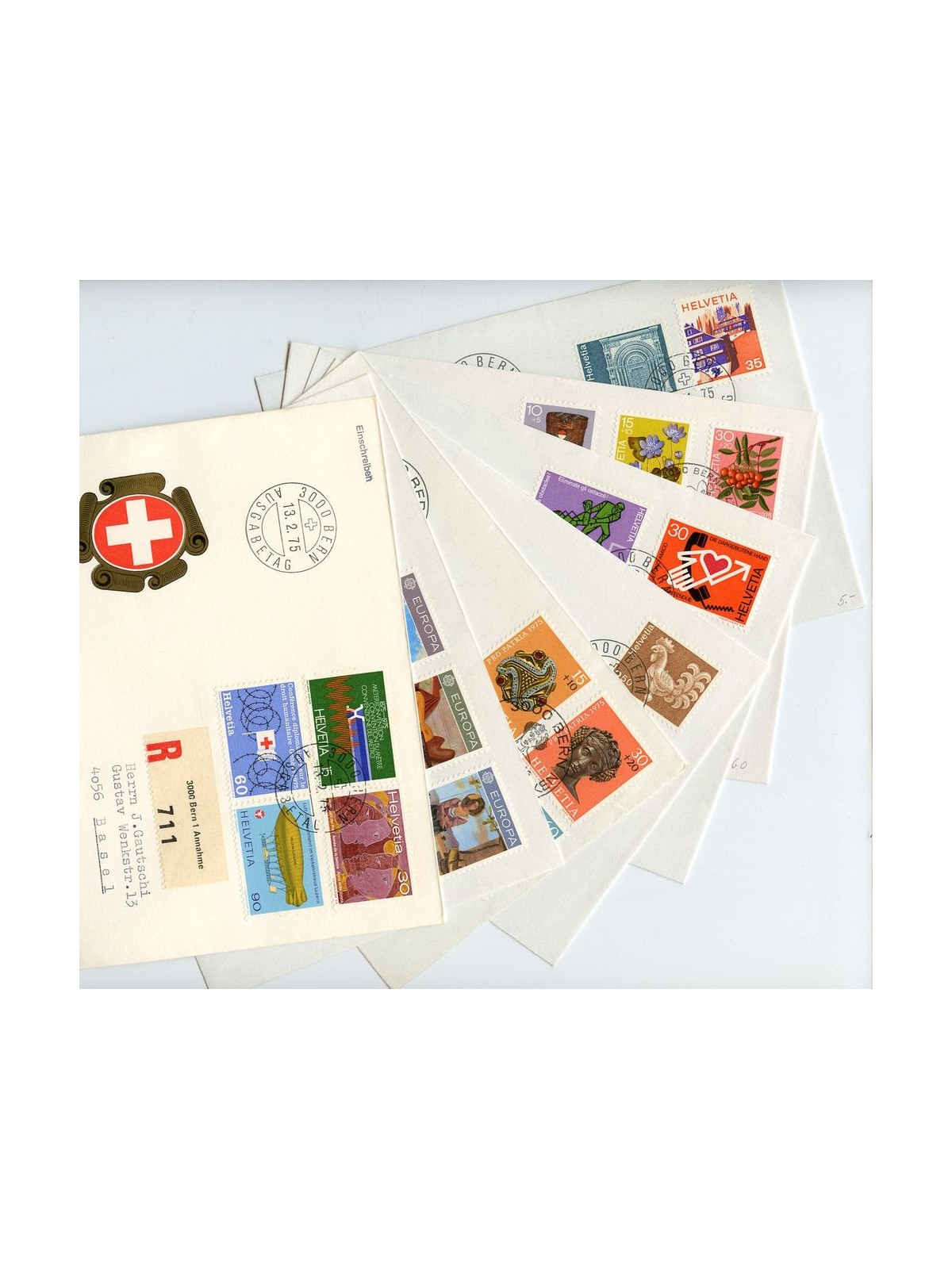 FDC SVIZZERA 1975 Annata completa 7 buste nv