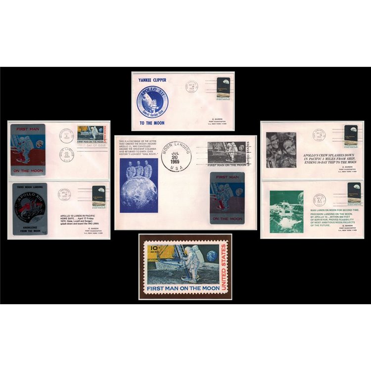 FDC USA 1969 Space Theme 6 Covers + 1 Postcard nv