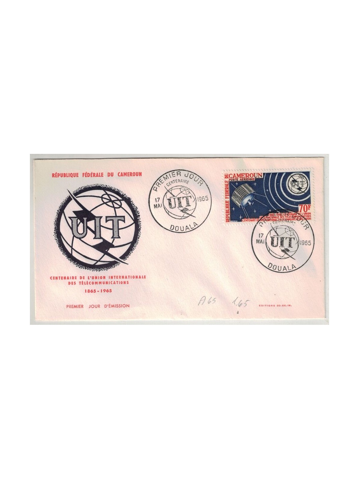FDC CAMERUN 1965 Centenario UIT