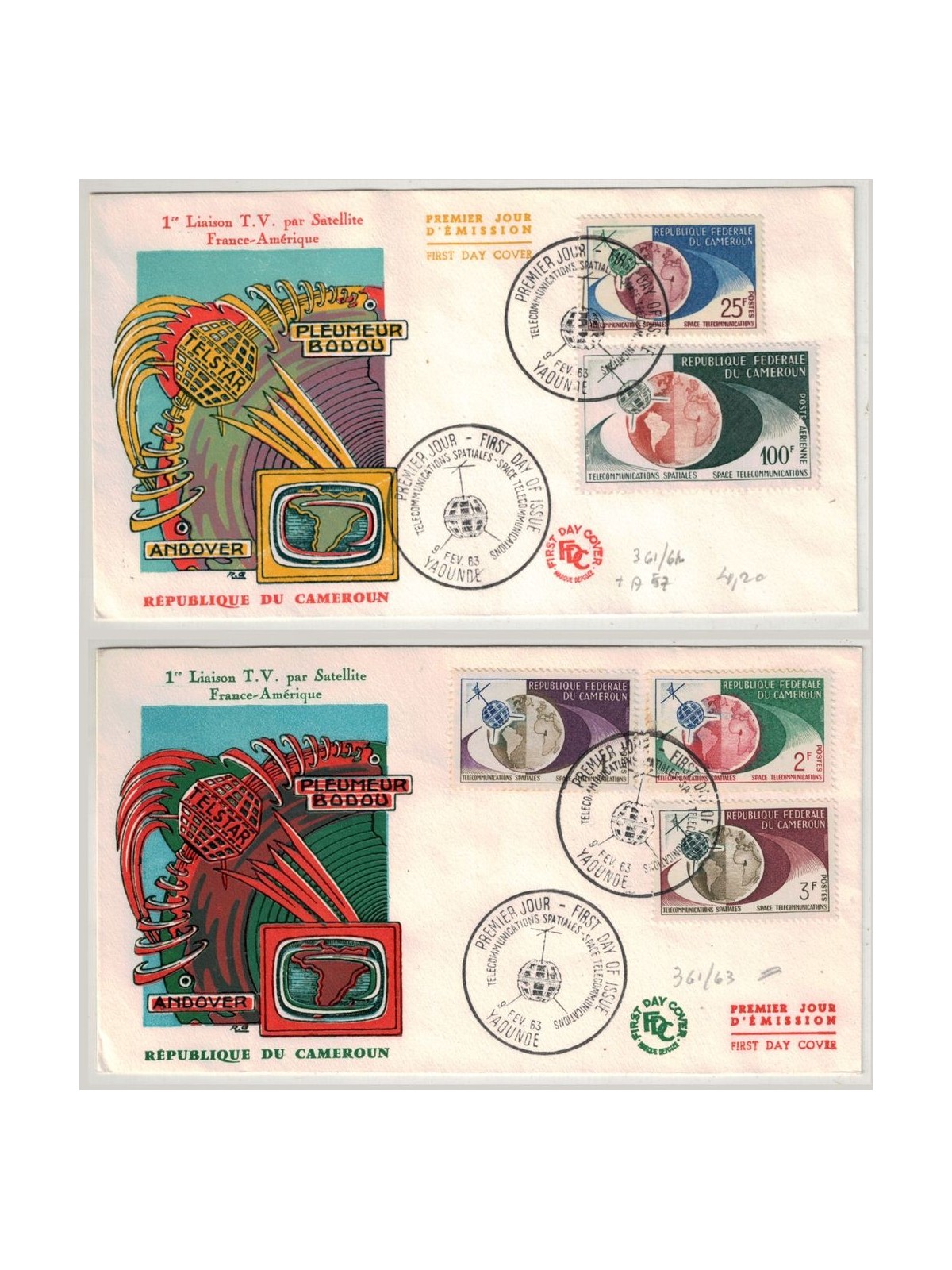 FDC CAMERUN 1963 Telecomunicazioni spaziali