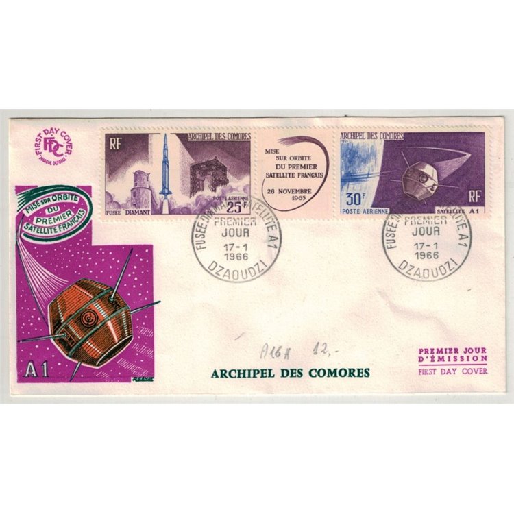 FDC COMORE 1966 Lancio del primo satellite francese
