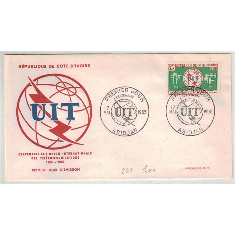 FDC COSTA D'AVORIO 1965 Centenario UIT