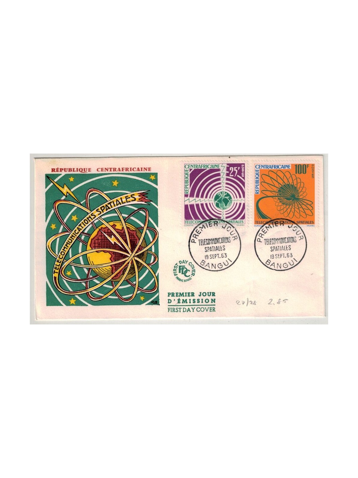 FDC CENTRAL AFRICAN REPUBLIC 1963 Space Telecommunications