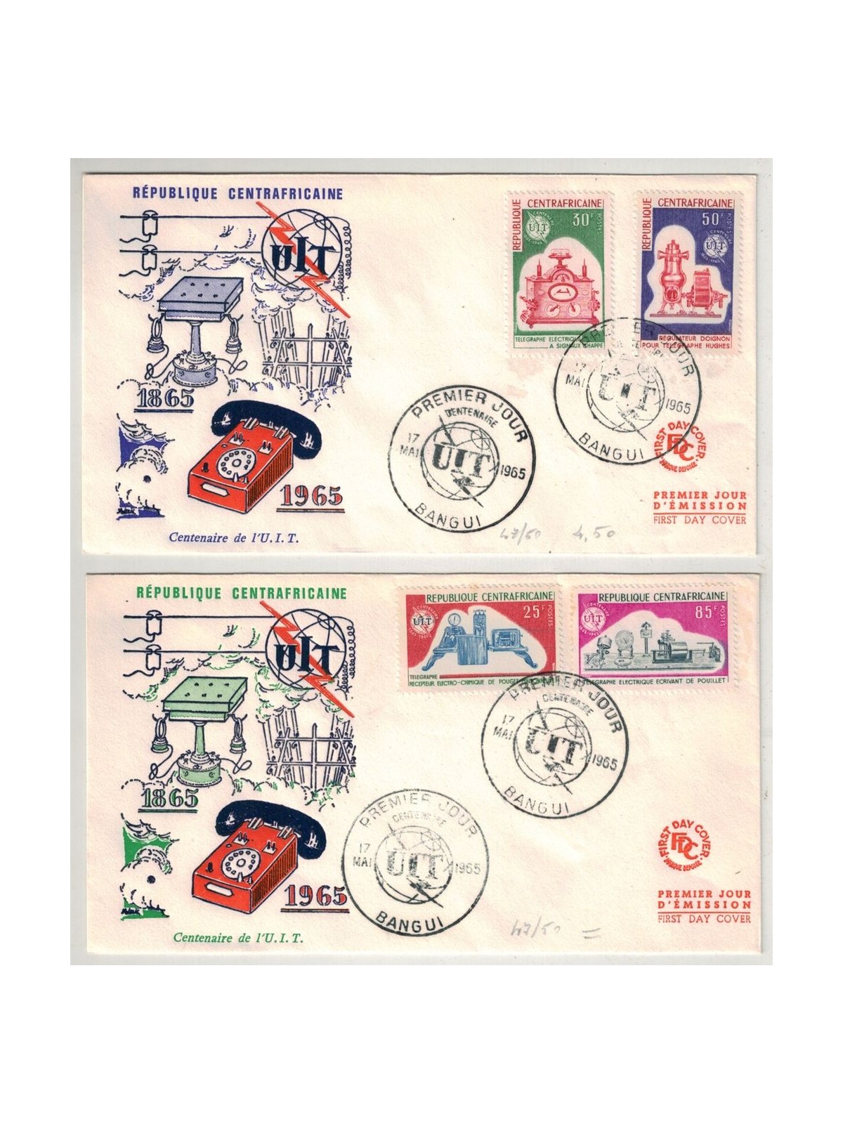 FDC REPUBBLICA CENTRAFRICANA 1965 Centenario UIT