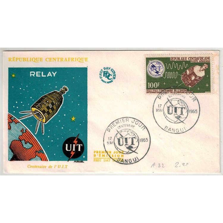 FDC REPUBBLICA CENTRAFRICANA 1965 Centenario UIT, posta aerea