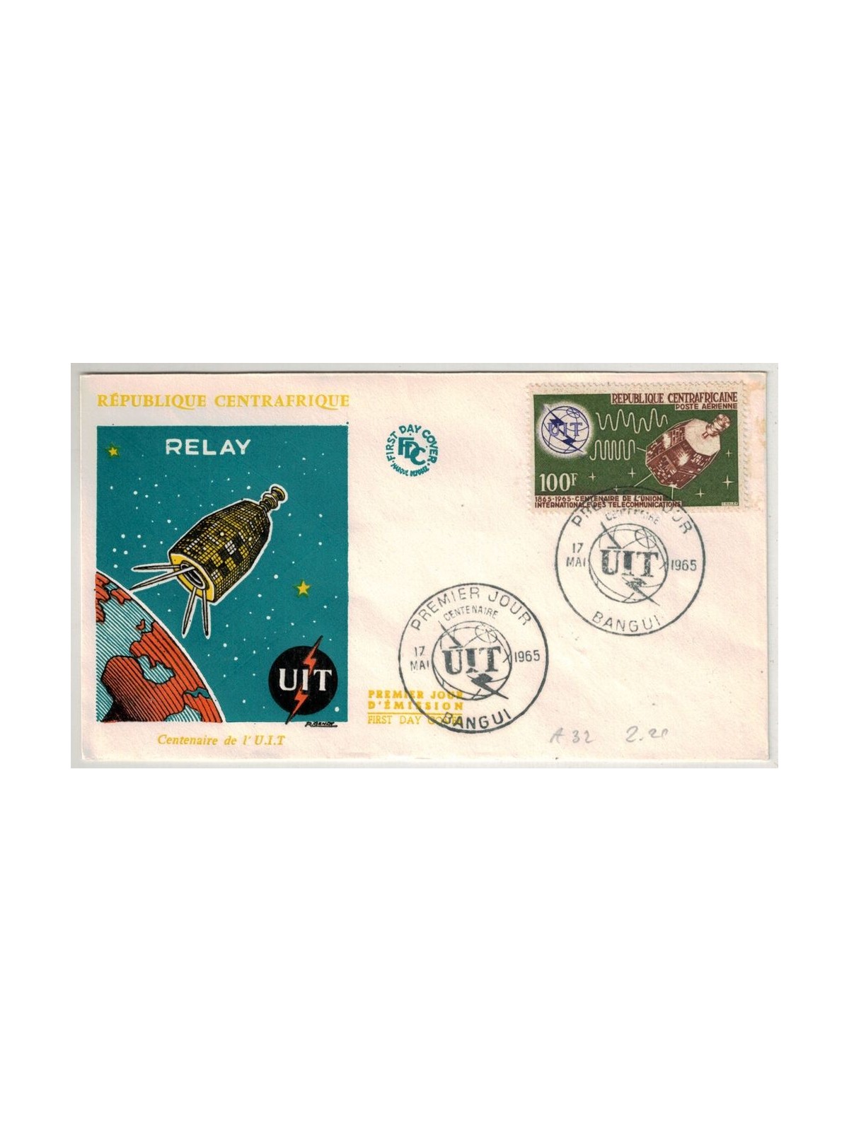 FDC REPUBBLICA CENTRAFRICANA 1965 Centenario UIT, posta aerea