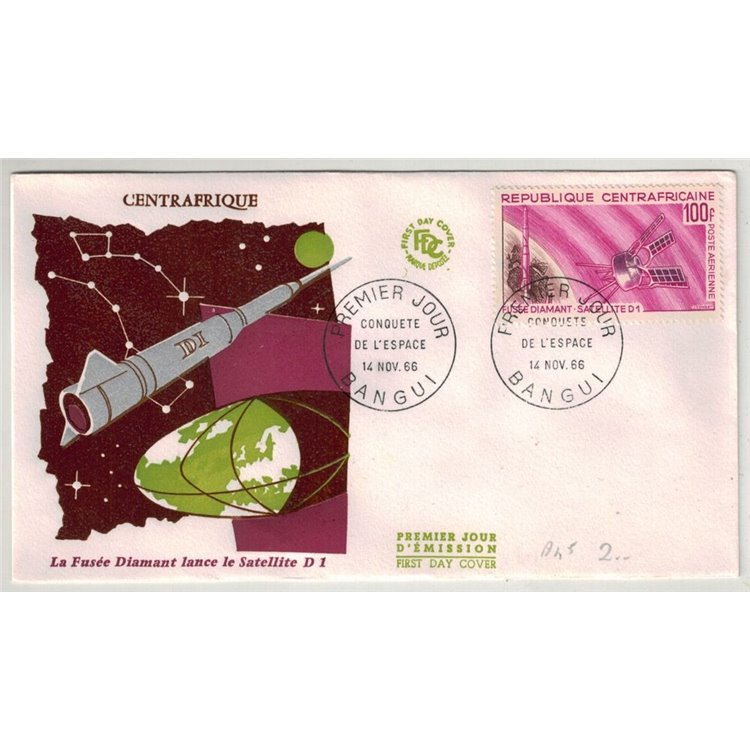 FDC CENTRAL AFRICAN REPUBLIC 1966 Conquest of Space, Satellite D1