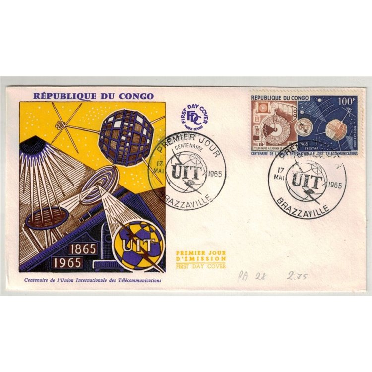 FDC CONGO 1965 Centenario UIT, posta aerea