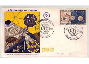 FDC CONGO 1965 Centenario UIT, posta aerea