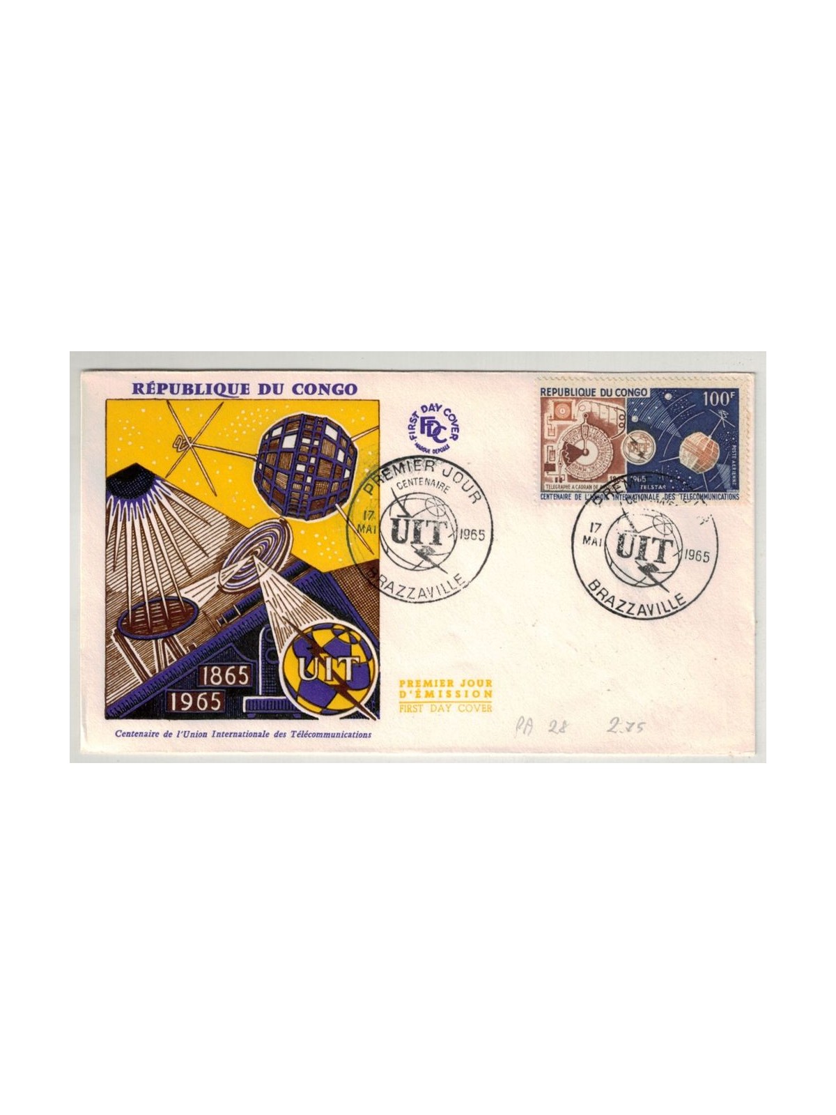 FDC CONGO 1965 ITU Centenary, airmail