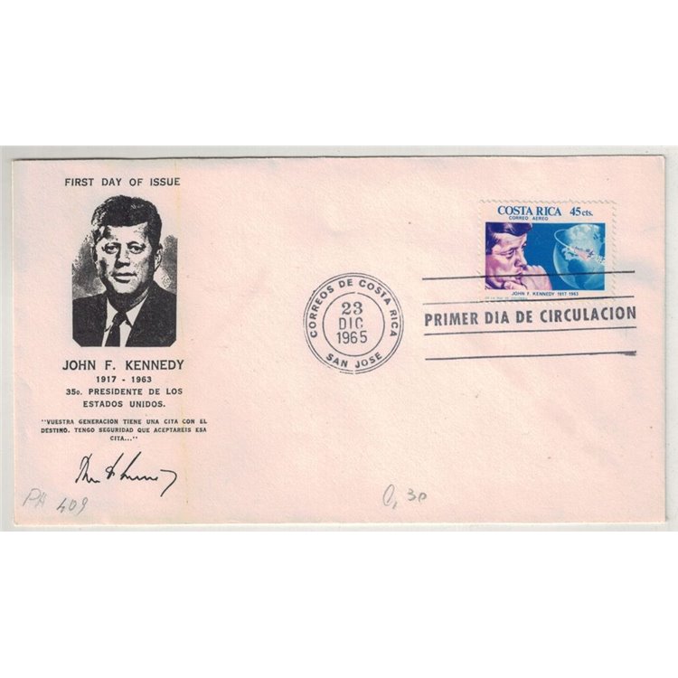 FDC COSTA RICA 1965 Homage to President John F. Kennedy