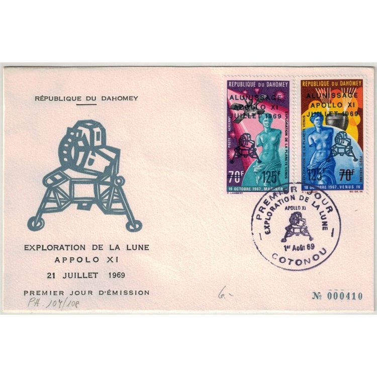 FDC REPUBLIC OF DAHOMEY 1969 Exploration of the Moon, Apollo XI