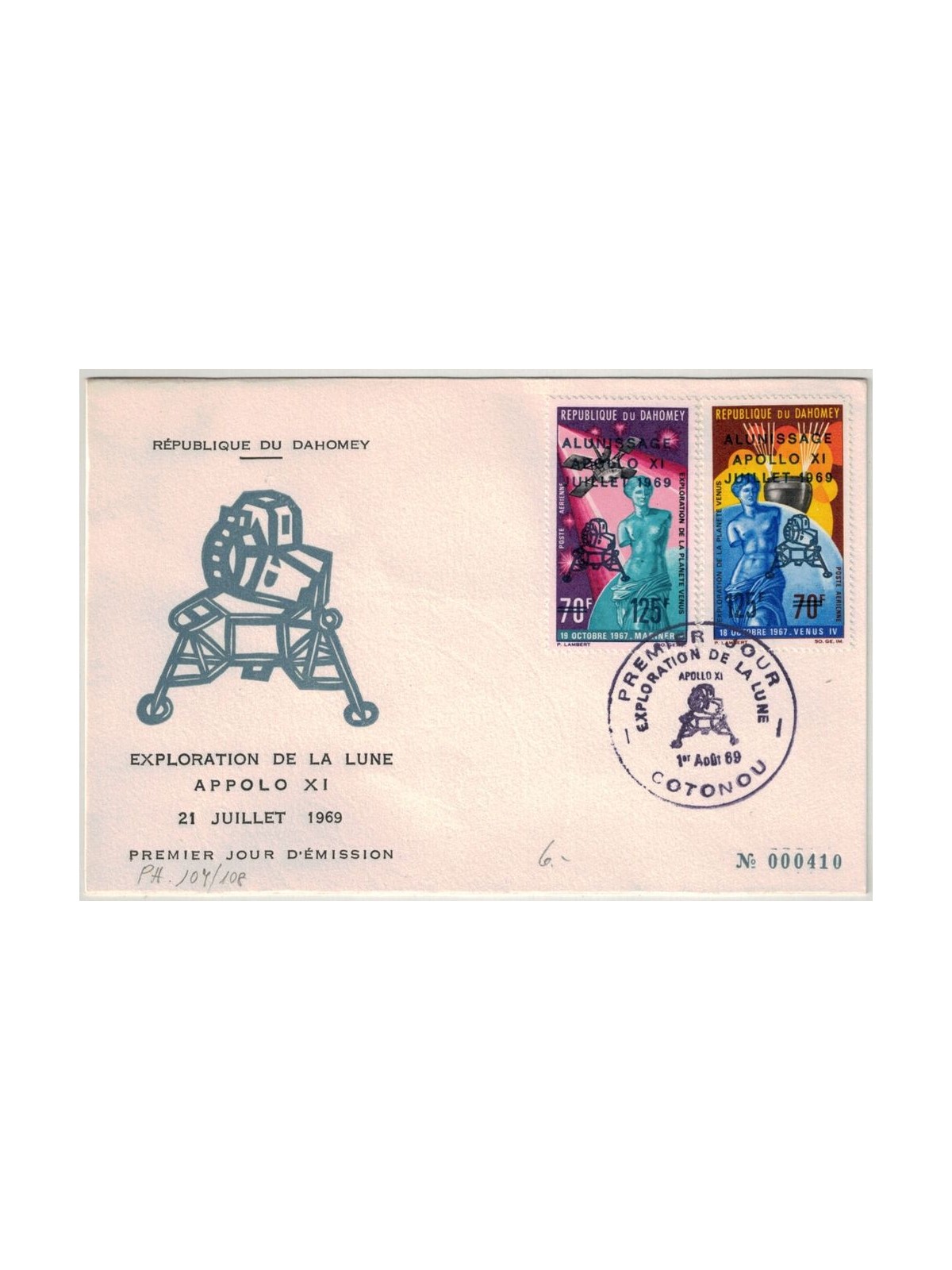 FDC REPUBBLICA DEL DAHOMEY 1969 Esplorazione della Luna, Apollo XI