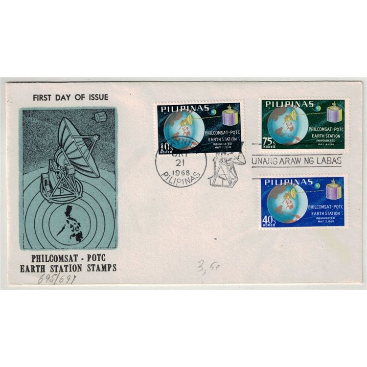 FDC PHILIPPINES 1968 Philcomsat Potc, Earth Station Stamps