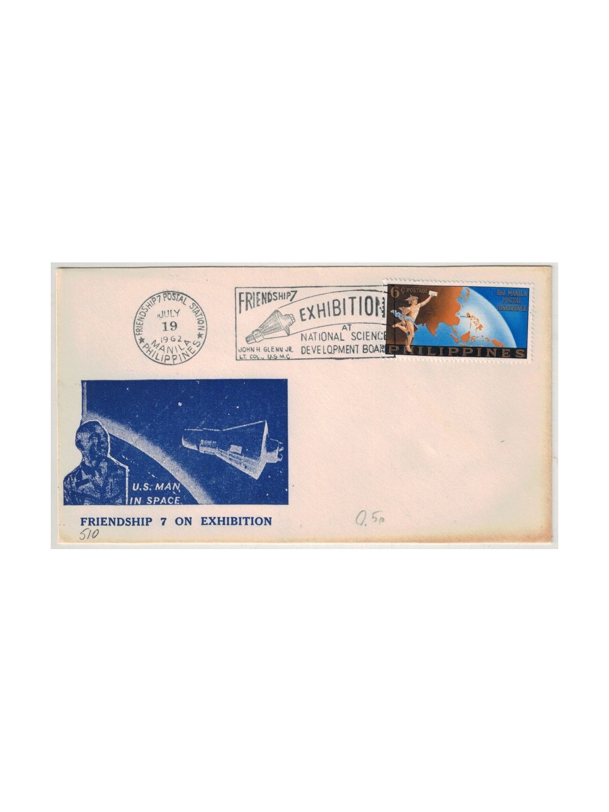FDC PHILIPPINES 1962 Friendship 7 on exhibition
