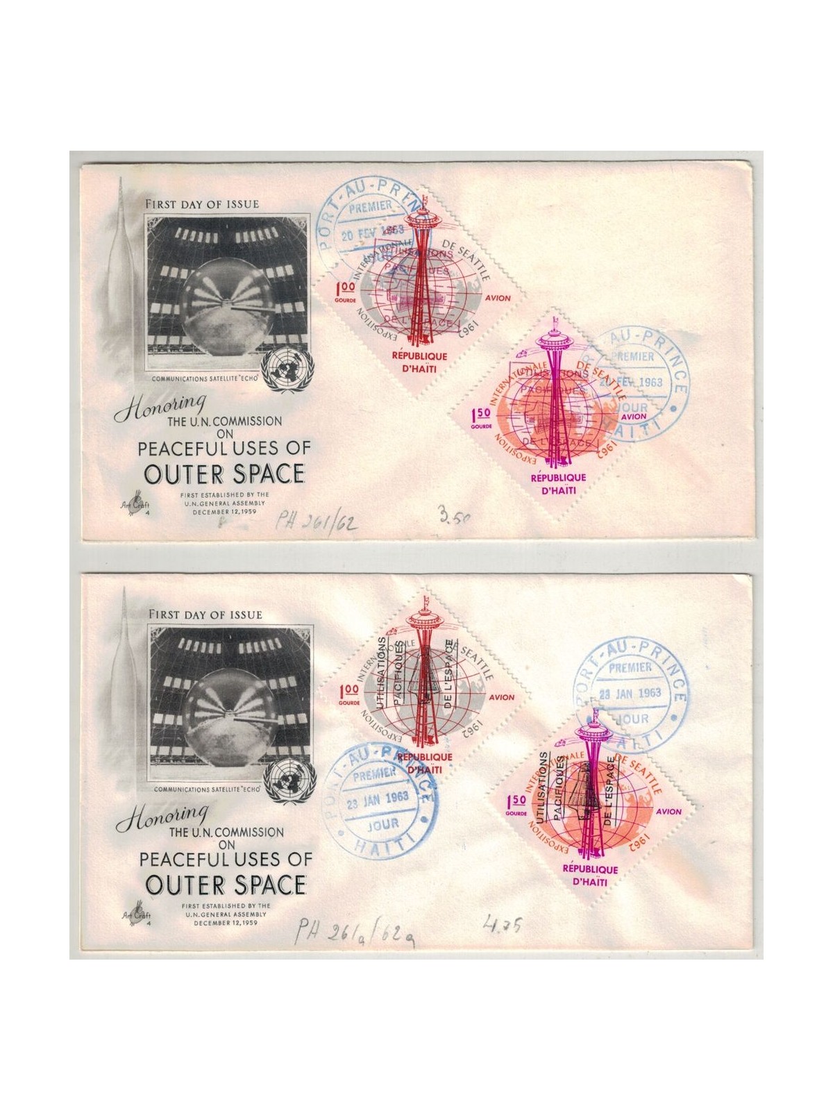 FDC HAITI 1963 Uso pacifico dello spazio, posta aerea