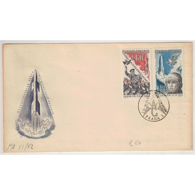 FDC CZECHOSLOVAKIA 1961 1st Soviet cosmonaut in space, Yuri Gagarin