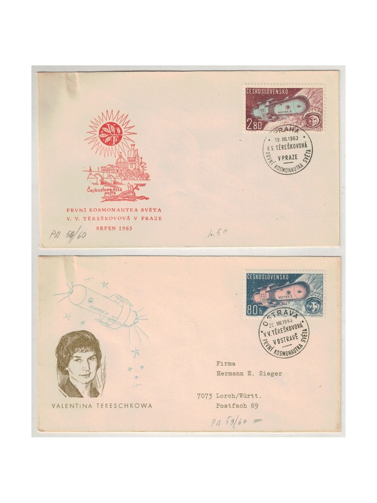 FDC CZECHOSLOVAKIA 1963 Joint flight of spacecraft Wostok 5 and 6