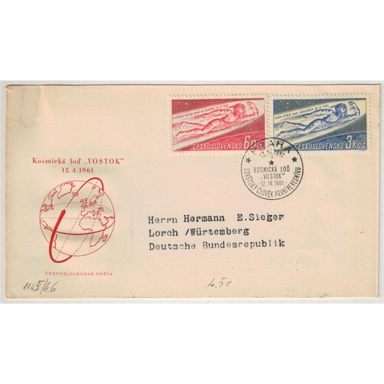 FDC CECOSLOVACCHIA 1961 1° cosmonauta sovietico nello Spazio