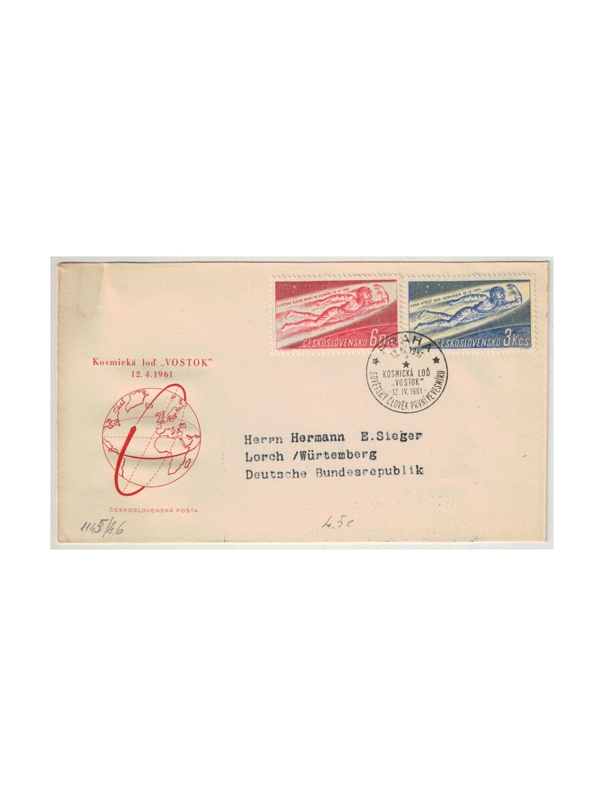 FDC CZECHOSLOVAKIA 1961 1st Soviet Cosmonaut in Space