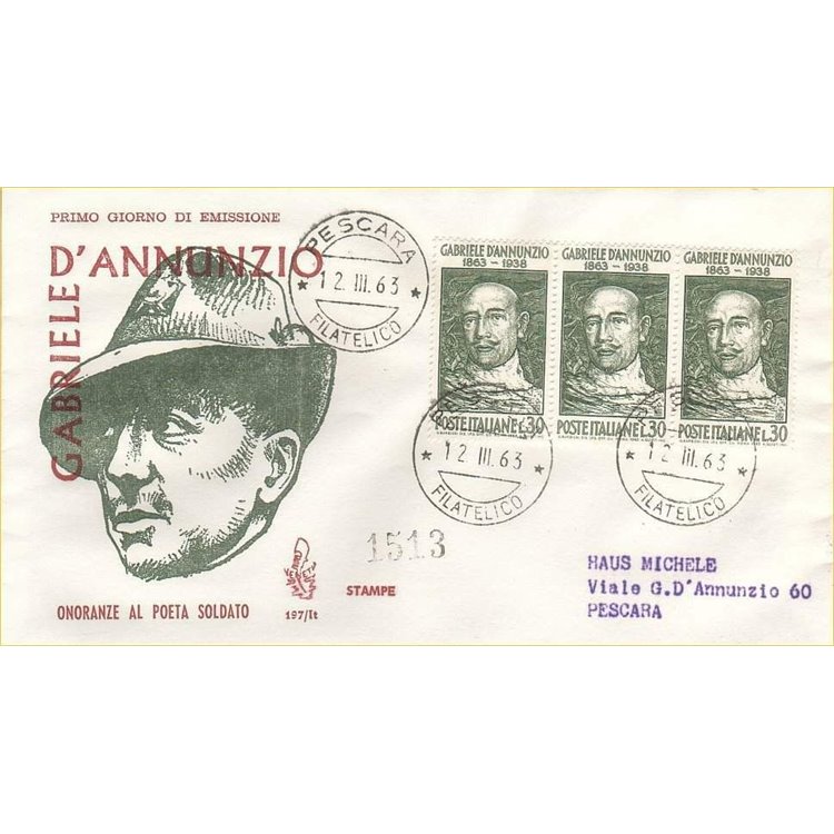 ITALIA 1963 FDC (Venetia) Gabriele D'annunzio racc