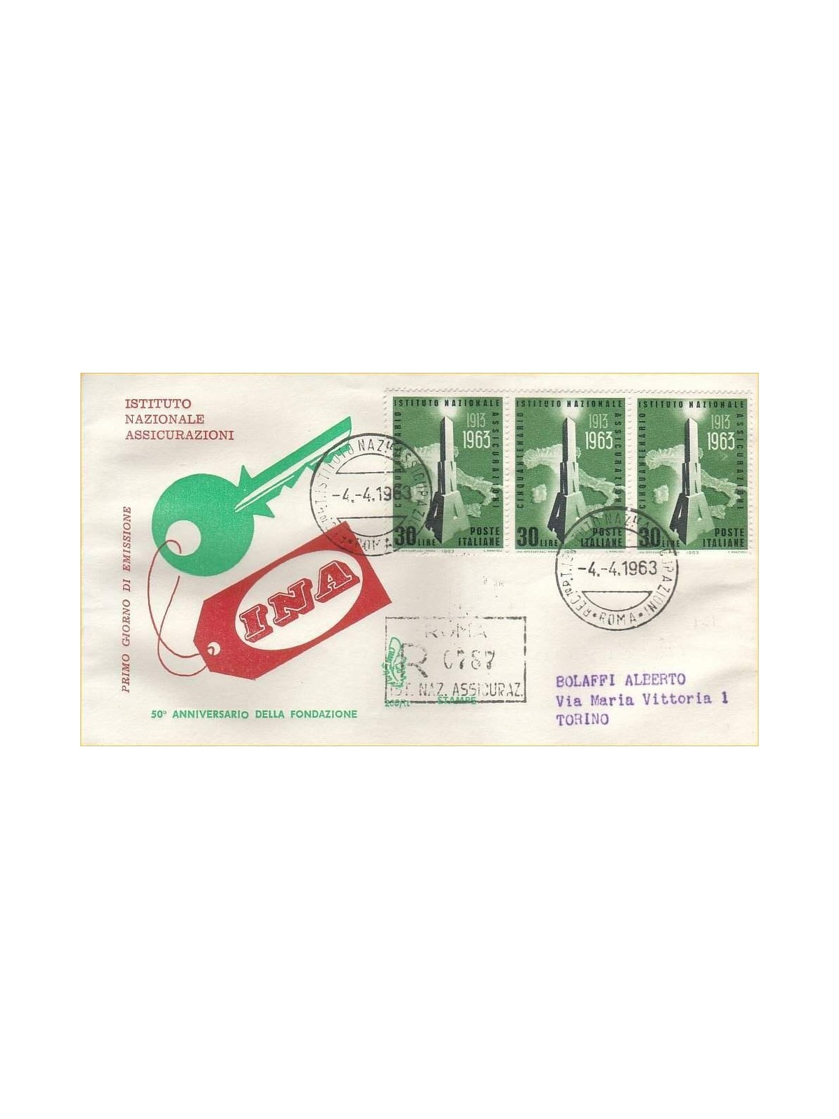 ITALIA 1963 FDC (Venetia) INA racc