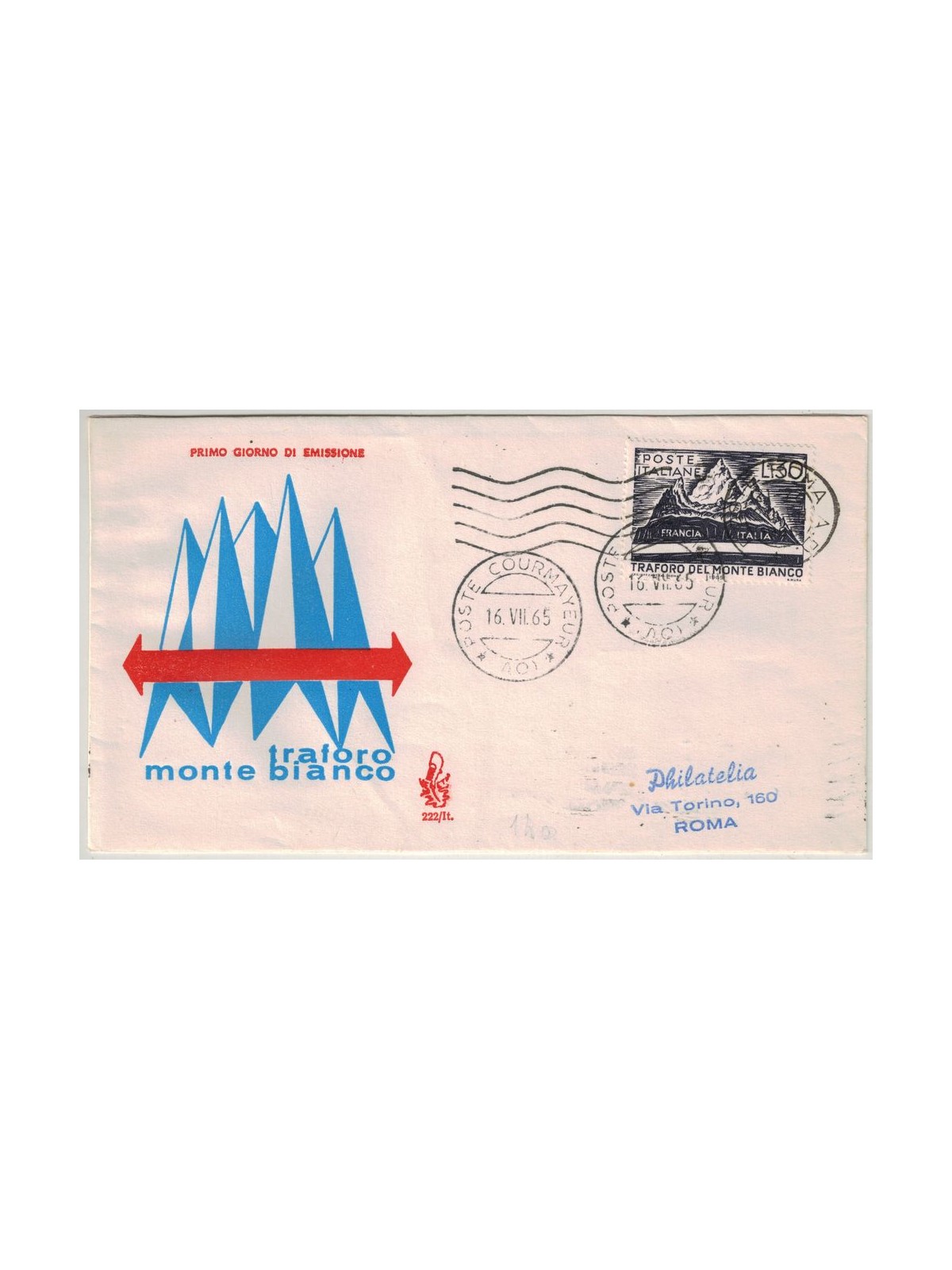 ITALY 1965 FDC (Venice) Mont Blanc Tunnel ord