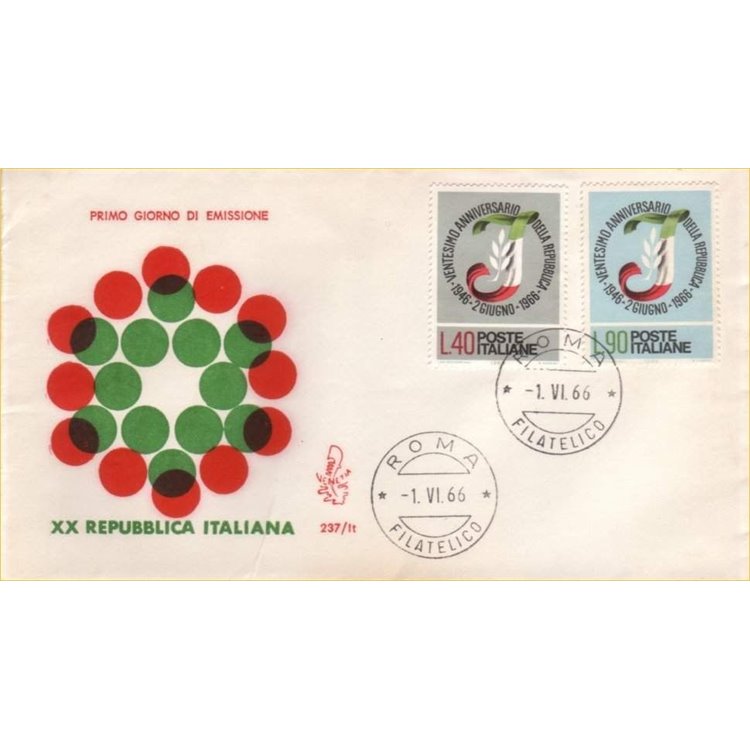 ITALIA 1966 FDC (Venetia) Ventennale Repubblica ord