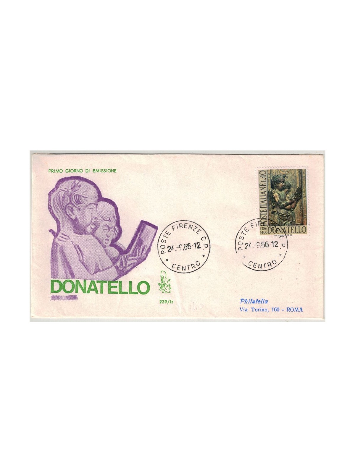 ITALIA 1966 FDC (Venetia) Donatello ord