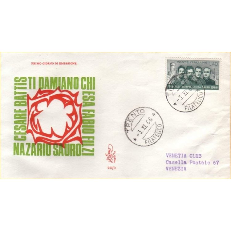 ITALY 1966 FDC (Venice) Martyrs Order