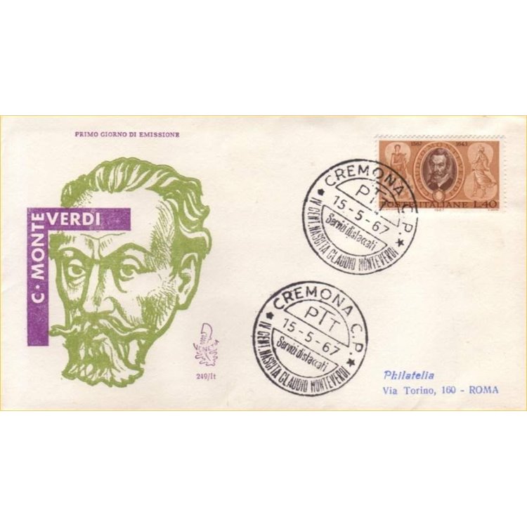 ITALIA 1967 FDC (Venetia) Claudio Monteverdi ord