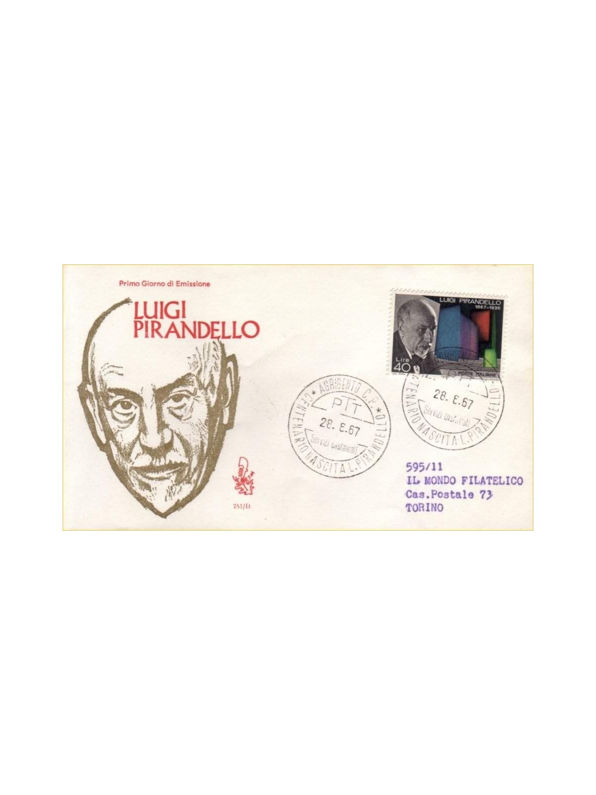 ITALIA 1967 FDC (Venetia) Luigi Pirandello ord