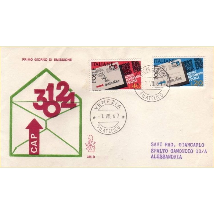 ITALY 1967 FDC (Venice) Postal Code