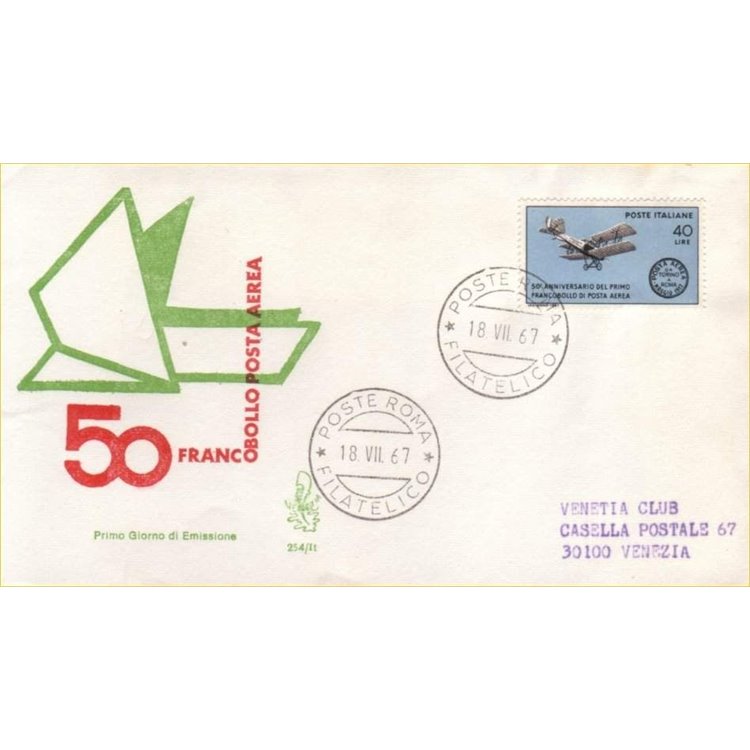 ITALIA 1967 FDC (Venetia) 50º francobollo di posta aerea ord