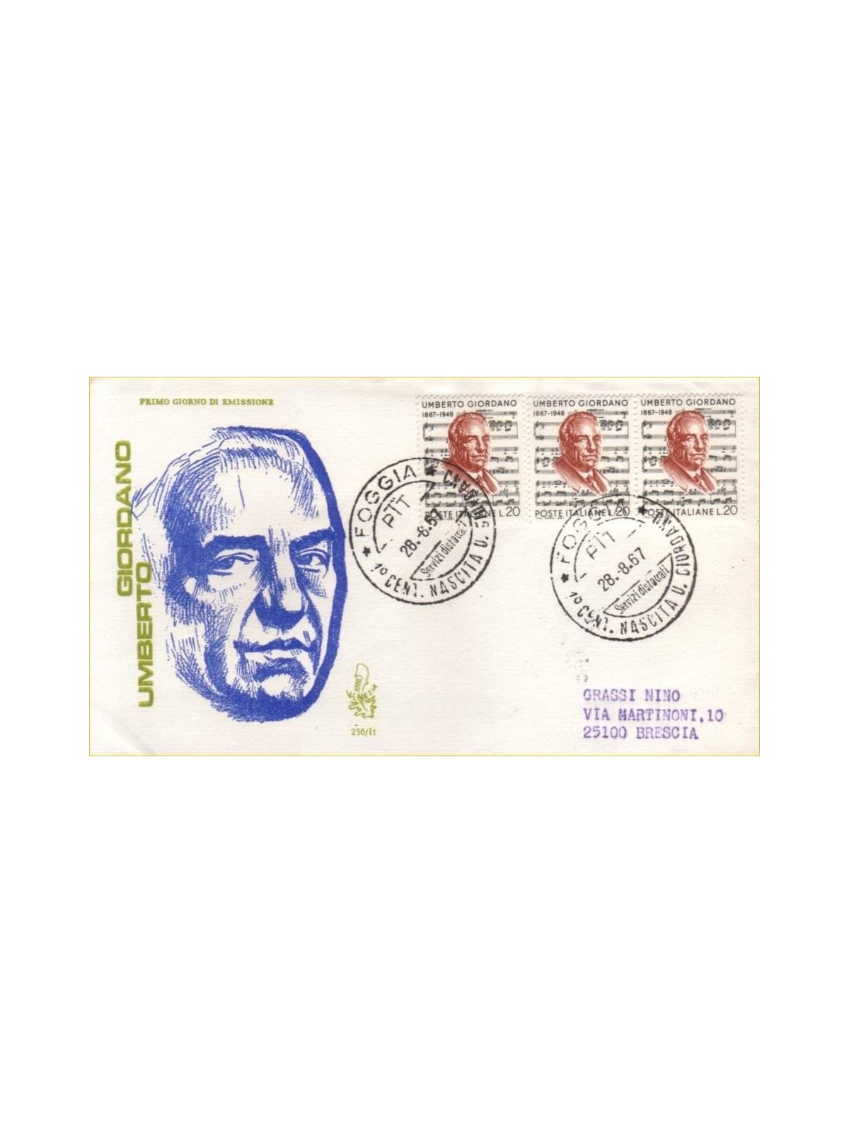 ITALIA 1967 FDC (Venetia) Umberto Giordano ord