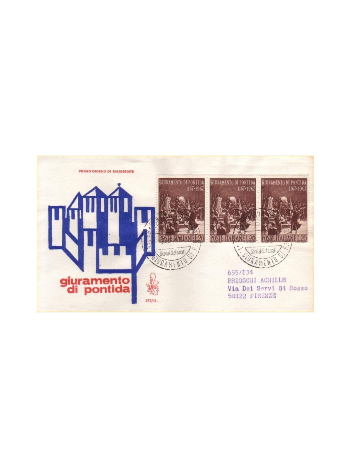 ITALY 1967 FDC (Venice) Pontida Oath ord
