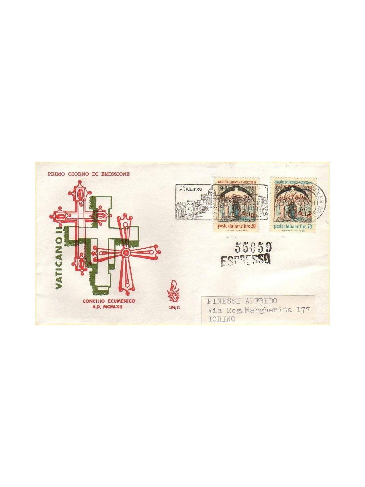 ITALIA 1962 FDC (Venetia) Concilio ecumenico exp (2)