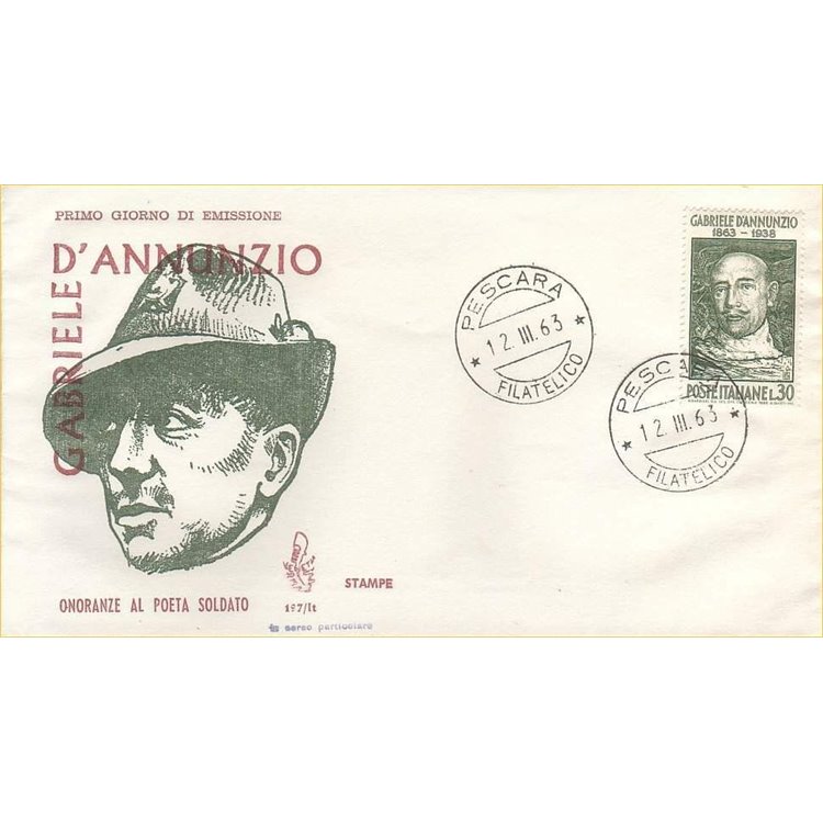 ITALY 1963 FDC (Venice) Gabriele D'Annunzio