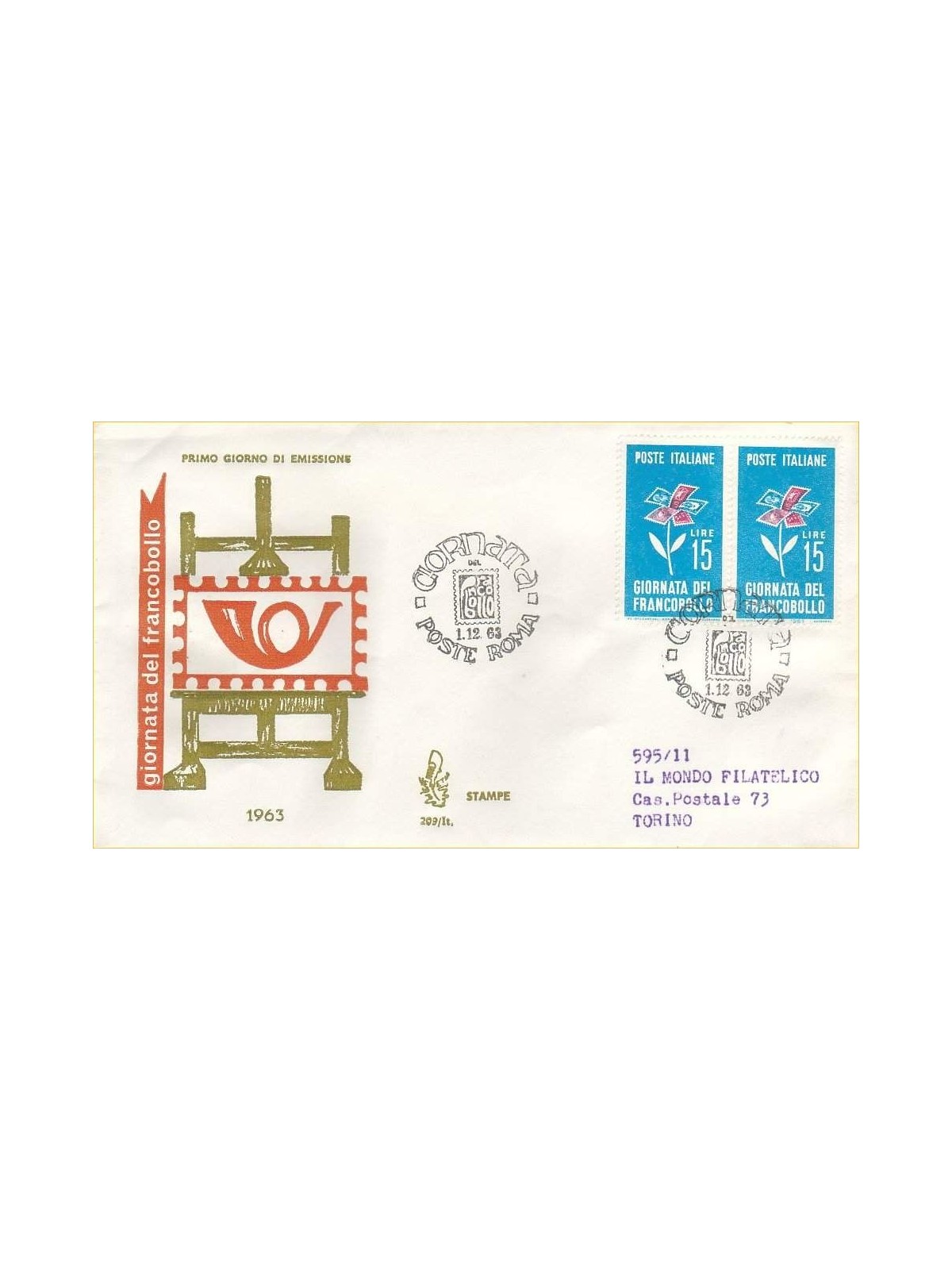 ITALY 1963 FDC (Venice) Ordinary Stamp Day