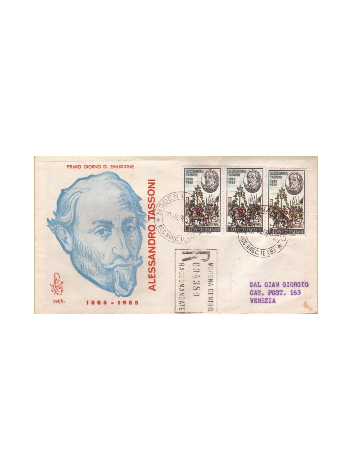 ITALIA 1965 FDC (Venetia) Alessandro Tassoni racc
